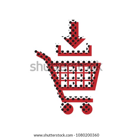 Add to Shopping cart sign. Vector. Brown icon with shifted black circle pattern as duplicate at white background. Isolated.