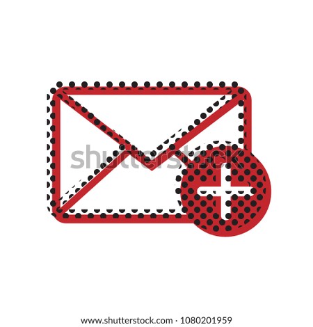 Mail sign illustration with add mark. Vector. Brown icon with shifted black circle pattern as duplicate at white background. Isolated.