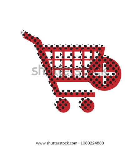 Shopping Cart with add Mark sign. Vector. Brown icon with shifted black circle pattern as duplicate at white background. Isolated.