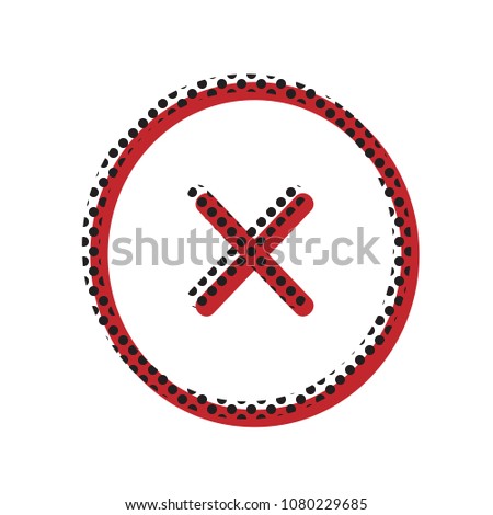 Cross sign illustration. Vector. Brown icon with shifted black circle pattern as duplicate at white background. Isolated.