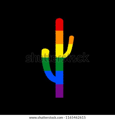 Cactus simple sign. Vector. Icon with colors of LGBT flag at black background.