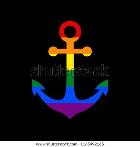 Anchor icon. Vector. Icon with colors of LGBT flag at black background.