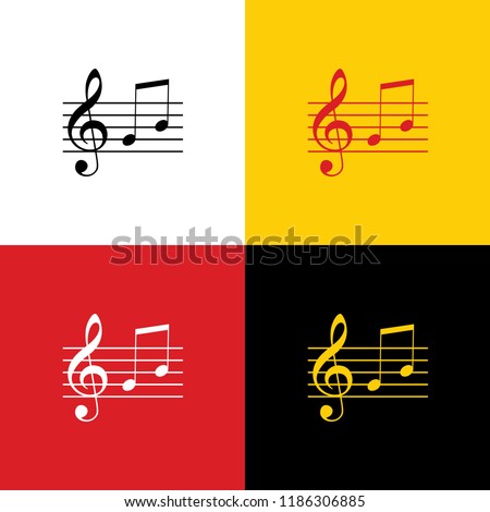 Music violin clef sign. G-clef and notes G, H. Vector. Icons of german flag on corresponding colors as background.