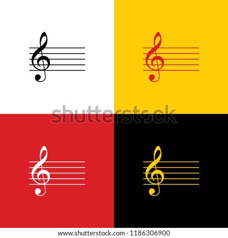 Music violin clef sign. G-clef. Vector. Icons of german flag on corresponding colors as background.
