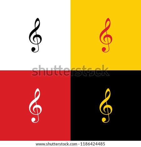 Music violin clef sign. G-clef. Treble clef. Vector. Icons of german flag on corresponding colors as background.