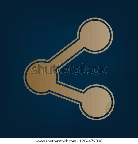 Share sign illustration. Vector. Golden icon and border at dark cyan background.