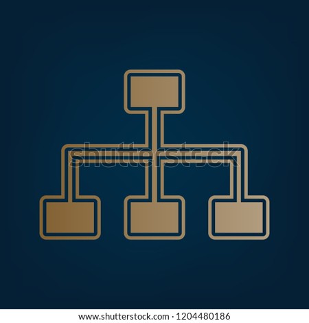 Site map sign. Vector. Golden icon and border at dark cyan background.