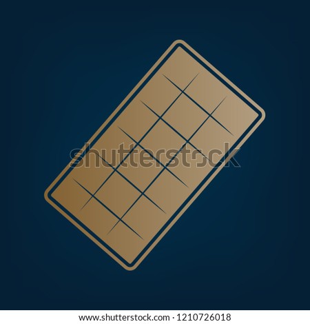 Chocolate sign. Vector. Golden icon and border at dark cyan background.