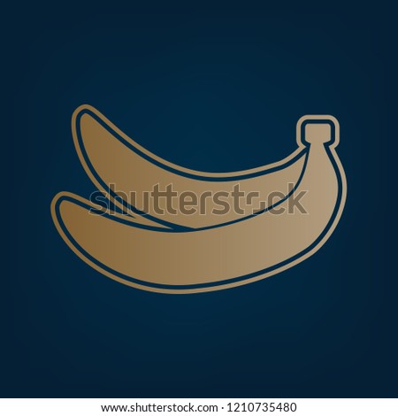 Banana simple sign. Vector. Golden icon and border at dark cyan background.