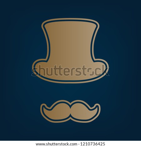 Hipster accessories design. Vector. Golden icon and border at dark cyan background.