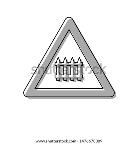 Railway Intersection sign. Black line icon with gray shifted flat filled icon on white background. Illustration.