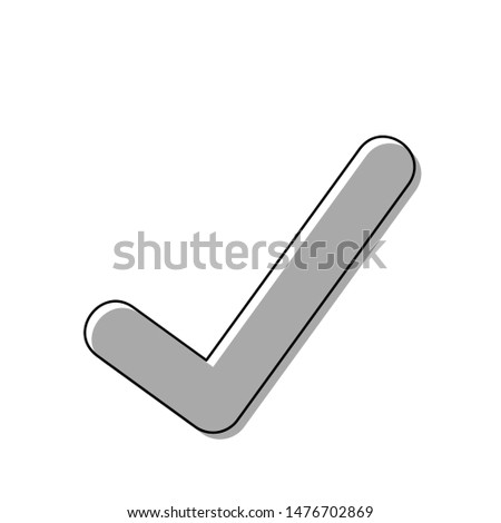 Check mark sign. Black line icon with gray shifted flat filled icon on white background. Illustration.