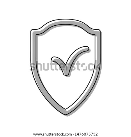 Shield sign as protection and insurance symbol. Black line icon with gray shifted flat filled icon on white background. Illustration.