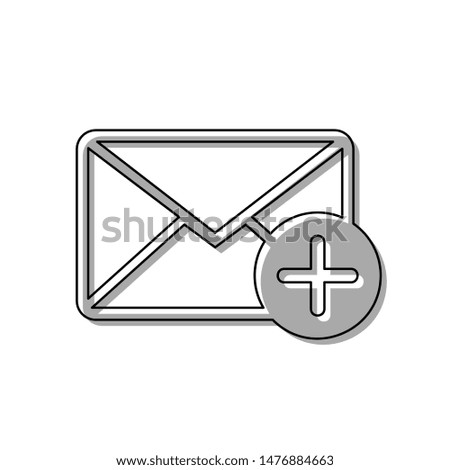 Mail sign illustration with add mark. Black line icon with gray shifted flat filled icon on white background. Illustration.