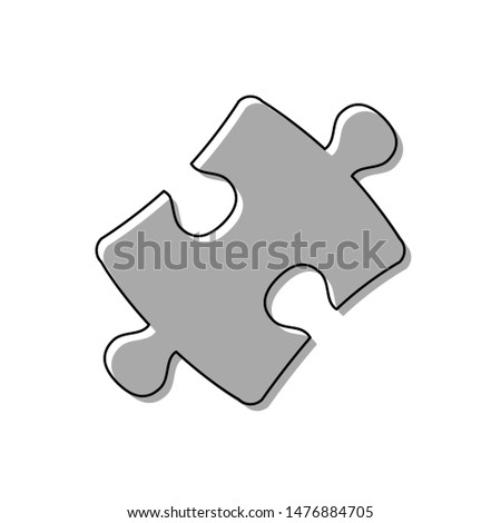Puzzle piece sign. Black line icon with gray shifted flat filled icon on white background. Illustration.