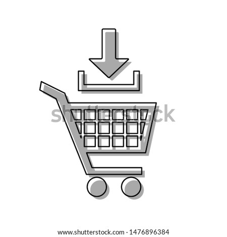 Add to Shopping cart sign. Black line icon with gray shifted flat filled icon on white background. Illustration.