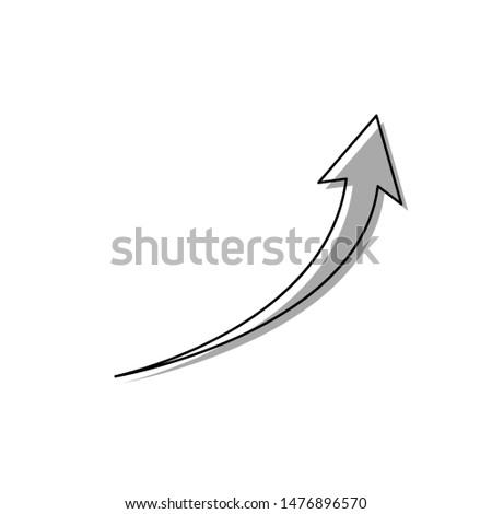 Growing arrow sign. Black line icon with gray shifted flat filled icon on white background. Illustration.