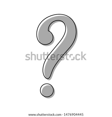 Question mark sign. Black line icon with gray shifted flat filled icon on white background. Illustration.