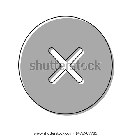 Cross sign illustration. Black line icon with gray shifted flat filled icon on white background. Illustration.