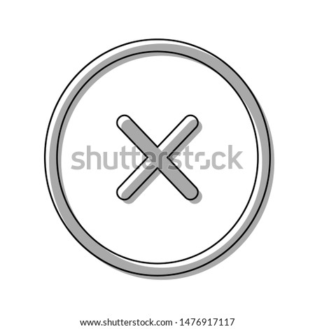 Cross sign illustration. Black line icon with gray shifted flat filled icon on white background. Illustration.