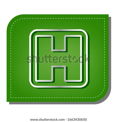 Medical sign. Silver gradient line icon with dark green shadow at ecological patched green leaf. Illustration.