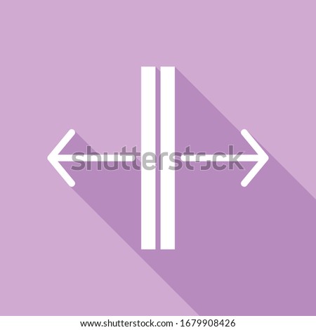 Sliding door, automatic door sign. White Icon with long shadow at purple background. Illustration.