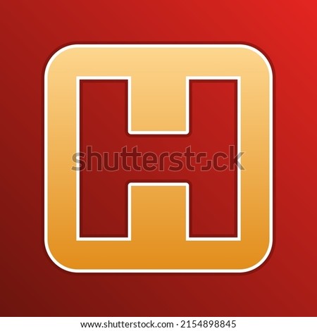 Medical sign. Golden gradient Icon with contours on redish Background. Illustration.