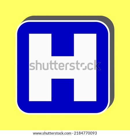 Medical sign. Blue Icon with white stroke in 3d at yellow Background. Illustration.
