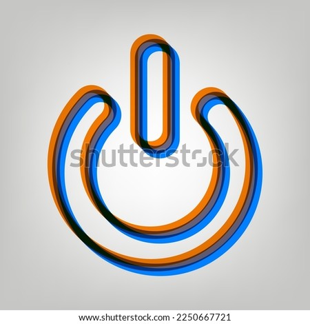 Shut down sign. Stroked Icon in orange, azure and old lavender Colors at gray Background. Illustration.