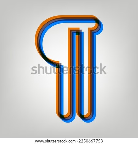 Paragraph sign. Stroked Icon in orange, azure and old lavender Colors at gray Background. Illustration.