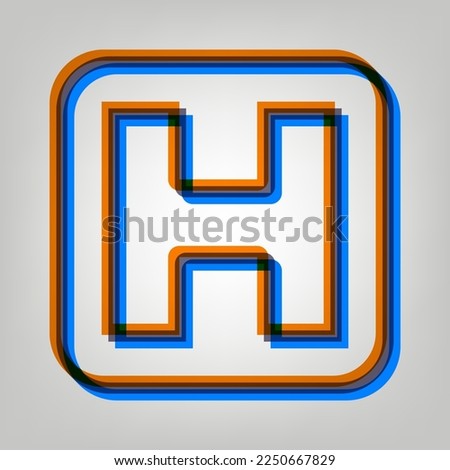 Medical sign. Stroked Icon in orange, azure and old lavender Colors at gray Background. Illustration.