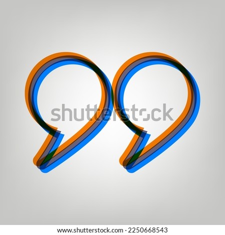 Quotation Mark Symbol. Stroked Icon in orange, azure and old lavender Colors at gray Background. Illustration.