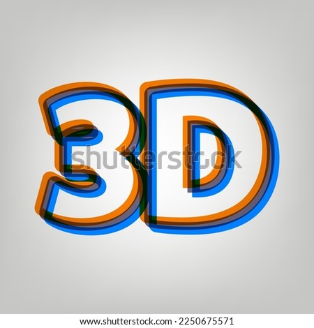 3d graphics symbol sign. Stroked Icon in orange, azure and old lavender Colors at gray Background. Illustration.