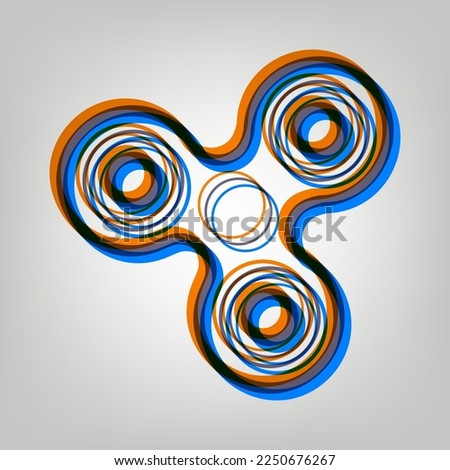 Fidget spinner sign. Stroked Icon in orange, azure and old lavender Colors at gray Background. Illustration.
