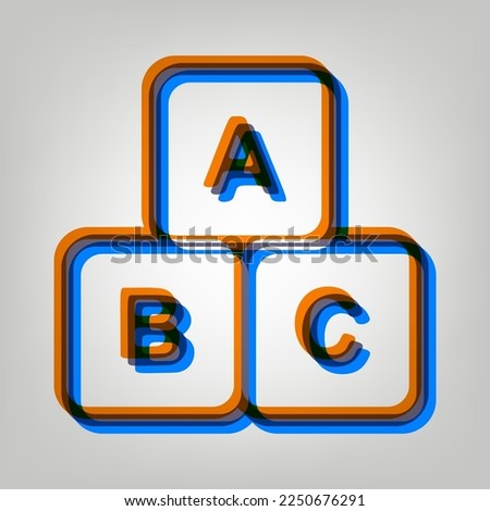 ABC cube sign illustration. Stroked Icon in orange, azure and old lavender Colors at gray Background. Illustration.