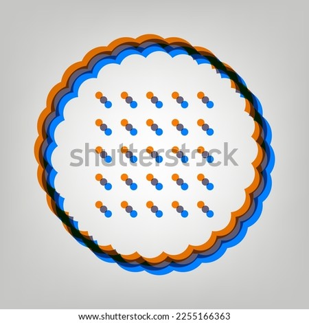Round biscuit sign. Stroked Icon in orange, azure and old lavender Colors at gray Background. Illustration.