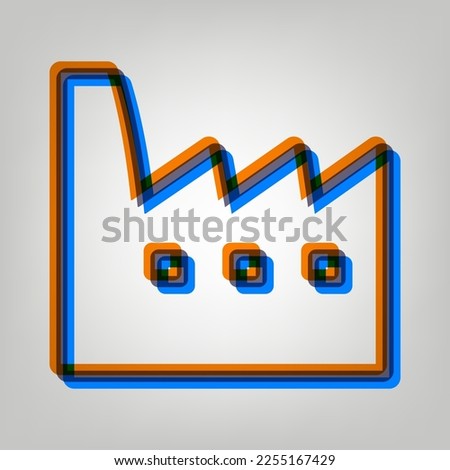 Factory sign illustration. Stroked Icon in orange, azure and old lavender Colors at gray Background. Illustration.