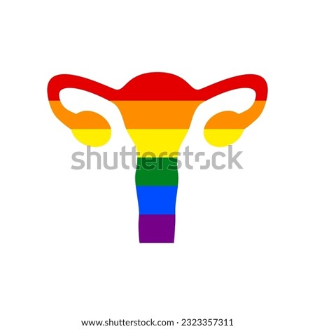 Human anatomy. Uterus sign. Rainbow gay LGBT rights colored Icon at white Background. Illustration.