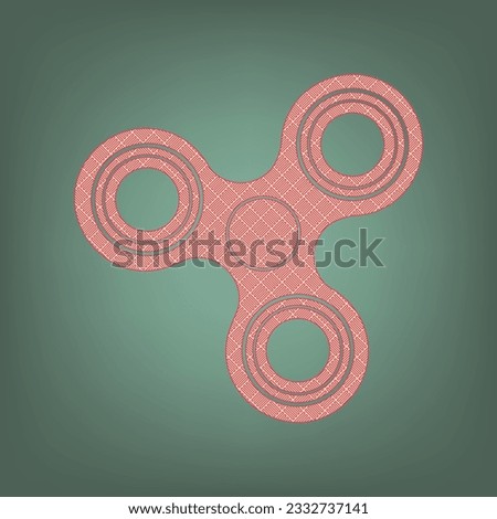 Fidget spinner sign. Apricot Icon with Brick Red parquet floor graphic pattern on a Ebony background. Feldgrau. Green. Illustration.