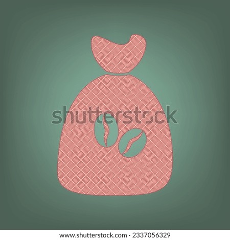 Coffee bag Icon. Coffee bag. Coffee bag Icon Button. Apricot Icon with Brick Red parquet floor graphic pattern on a Ebony background. Feldgrau. Green. Illustration.