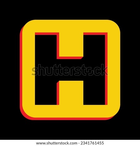 Medical sign. 3D Extruded Yellow Icon with Red Sides a Black background. Illustration.