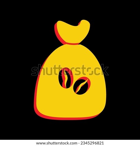 Coffee bag Icon. Coffee bag. Coffee bag Icon Button. 3D Extruded Yellow Icon with Red Sides a Black background. Illustration.