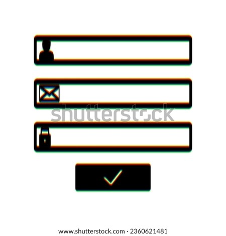 Web browser window with login page sign. Black Icon with vertical effect of color edge aberration at white background. Illustration.