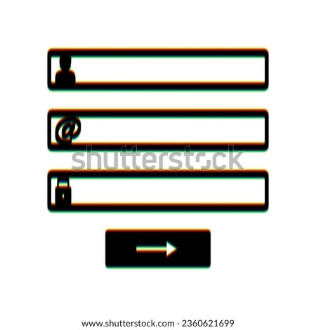 Web browser window with login page sign. Black Icon with vertical effect of color edge aberration at white background. Illustration.