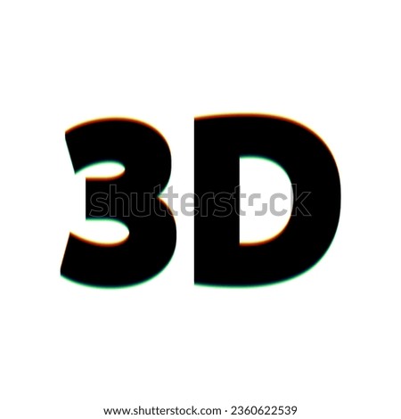 3d graphics symbol sign. Black Icon with vertical effect of color edge aberration at white background. Illustration.