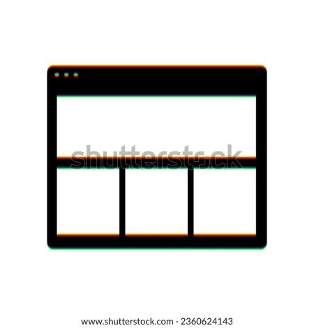 Web window sign. Black Icon with vertical effect of color edge aberration at white background. Illustration.