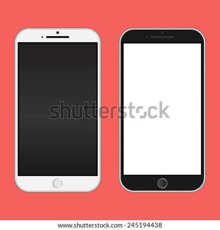 Smartphone black and white color / Realistic mobile iphon style mockup vector / Can use for printing and website.