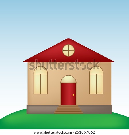 Illustration of a cartoon house in spring or summer season