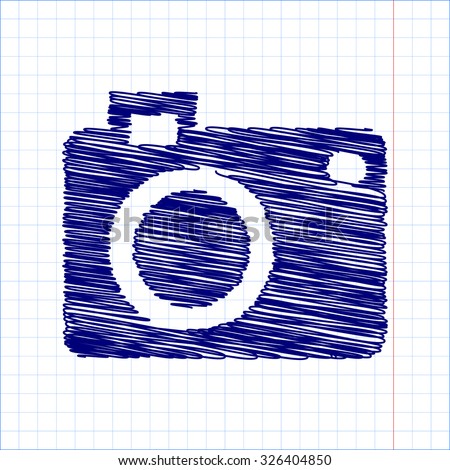 vector camera icon with pen and school paper effect 