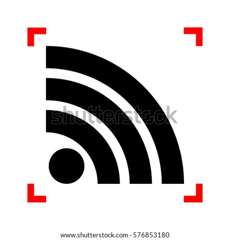 RSS sign illustration. Black icon in focus corners on white background. Isolated.